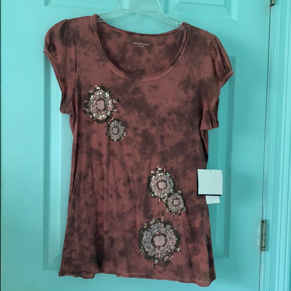 Calvin Klein Jeans Red Acid Washed Tshirt Size L